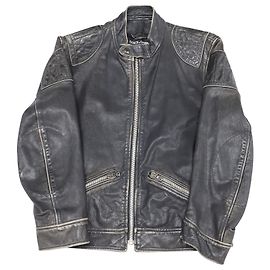 Dolce & Gabbana Denim Print Motorcycle Jacket in Black Leather Black