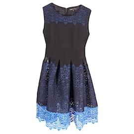 Maje-Maje Cut-out Lace Sleeveless Pleated Midi Dress in Black/Blue Polyester-Blue