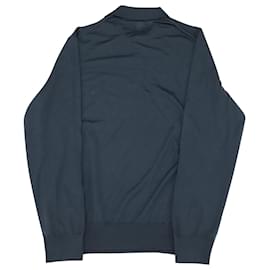 Ermenegildo Zegna-Ermenegildo Zegna Long Sleeve Knit Polo Shirt in Gray Wool Laine-Grey
