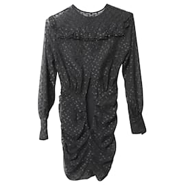 Isabel Marant-Isabel Marant Ruched Long-Sleeve Mini Dress in Black Polyester-Black