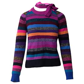 Marc Jacobs-Marc Jacobs Striped Tie Neck Sweater in Multicolor Cashmere-Multiple colors