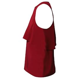 Tibi-Tibi Sleeveless Drapey Blouse in Red Silk-Red