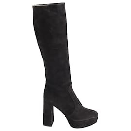 Prada-Prada Knee Length Platform Boots in Black Suede-Black