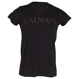 Balmain-Balmain Classic Logo T-shirt in Black Print Cotton-Other