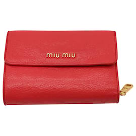 Miu Miu-Portefeuille Compact Miu Miu en Cuir Rouge-Rouge