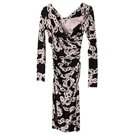 Diane Von Furstenberg-Diane Von Furstenberg Chain Printed Wrap Dress in Black Silk -Other