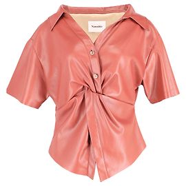 Camicia Nanushka Thora Twist-Front in Pelle Marrone Marrone