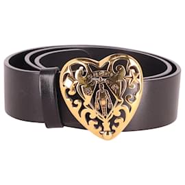 Gucci-Gucci Hysteria Heart Buckle Belt in Black Calfskin Leather -Black