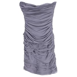 Diane Von Furstenberg-Diane Von Furstenberg Ruched Strapless Mini Dress in Grey Silk -Grey