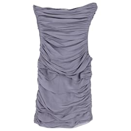 Diane Von Furstenberg-Diane Von Furstenberg Ruched Strapless Mini Dress in Grey Silk -Grey