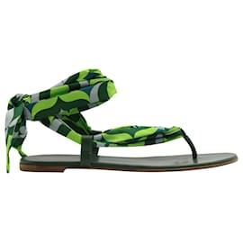 Gianvito Rossi-Gianvito Rossi Tie-On Flat Sandals in Green Satin-Green
