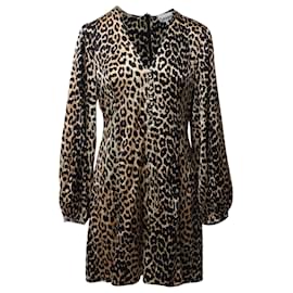 Ganni-Ganni Leopard Puff-Sleeve Mini Dress in Animal Print Silk-Other