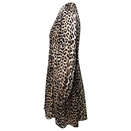 Ganni-Ganni Leopard Puff-Sleeve Mini Dress in Animal Print Silk-Other