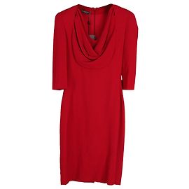 Alexander McQueen Kleid mit Wasserfallausschnitt aus rotem Wollkrepp Rot
