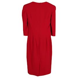 Alexander Mcqueen-Alexander McQueen Cowl Neck Dress in Red Wool Crepe-Red