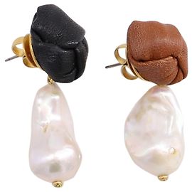 Brincos Tory Burch de couro com nó pérola em creme Branco Cru