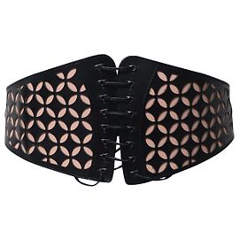 Alaïa Cinto Busier Alaia cortado a laser em couro preto Preto
