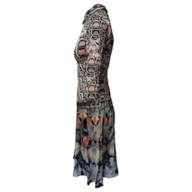 Temperley London-Abito midi aderente e svasato con stampa Temperley London in poliestere multicolore-Altro