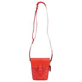 Coach-Coach Track Small Flap Crossbody Bag in Red Canvas and Calfskin Leather-Red
