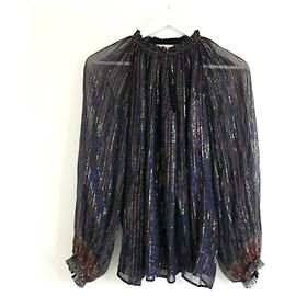 Vanessa Bruno Lurex Stripe Chiffon Blouse Navy blue