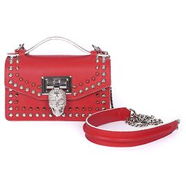 Philipp Plein Mini borsa a tracolla in pelle con teschio di cristallo rossa Rosso Silver hardware