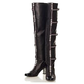 Chanel-Chanel Metal Logo Heel Long Boots-Black