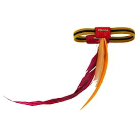 Prada-Prada SS14 Elasticated Feather Bracelet-Red