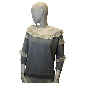 Twin Set Sweatshirt mit Spitzenpasse Grau