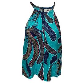 Tibi Gemusterte Neckholder-Bluse aus mehrfarbiger Seide Blau