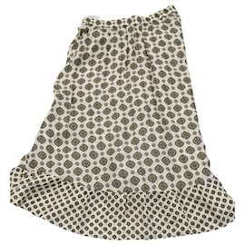 Michael Kors-Michael Kors Asymmetrical Ruffled Jacquard Midi Skirt in Ivory Silk-White,Cream