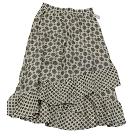 Michael Kors-Michael Kors Asymmetrical Ruffled Jacquard Midi Skirt in Ivory Silk-White,Cream