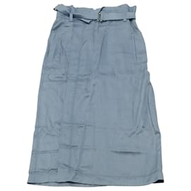 Tibi-Tibi Belted Midi Skirt in Blue Lyocell-Blue,Light blue