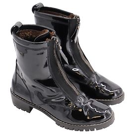 Stuart Weitzman Zip Up Boots in Black Patent Leather Black
