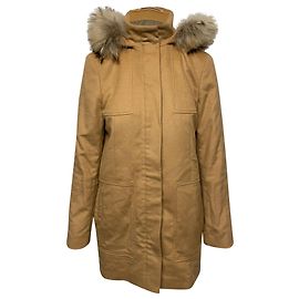 Hugo Boss Abrigo Boss con capucha con ribete de pelo en lana camel amarilla Amarillo Camello