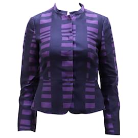 Max Mara-Max Mara Geometric Pattern Peplum Jacket in Purple Cotton-Purple
