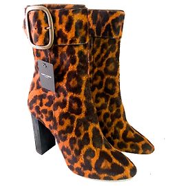 Yves Saint Laurent Joplin 105 Buckle Boots Leopard Print Fur Leopard print