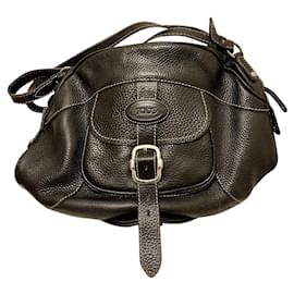 Tod's-Tod's black grained large shoulder bag-Black