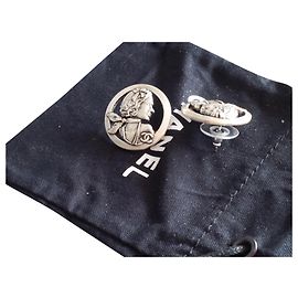 Chanel Mademoiselle Coco Earrings Silver Metal Silvery