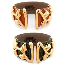 VAN DER BAUWEDE ARMBAND EFEU VERGOLDET MANSCHETTE + 2 EIDECHSEN-LEDER-BINDUNGEN Golden