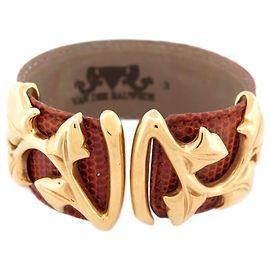 NOVA PULSEIRA VAN DER BAUWEDE IVY T PULSEIRA3 PLACA DE OURO E COURO DE LAGARTO Dourado