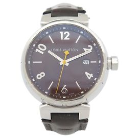 RELÓGIO Q DE TAMBOR LOUIS VUITTON1111 39 MM QUARTZO AÇO E COURO + CAIXA Prata