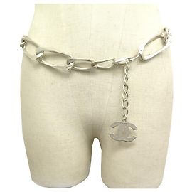 CINTURÓN CHANEL CADENA ANCHA LOGO CC T 80 90 ESLABONES DE PLATA + CAJA DE CINTURÓN Plata