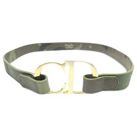 RARE CHRISTIAN DIOR LOGO CD T BELT80 KHAKI GRAINED LEATHER CAMO BELT Khaki