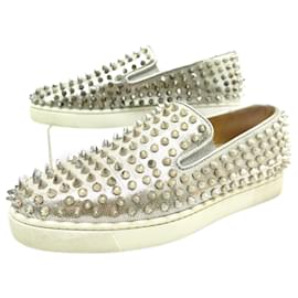 Christian Louboutin-CHRISTIAN LOUBOUTIN ROLLER BOAT SHOES 38 SILVER SNEAKERS SNEAKER SHOES-Silvery
