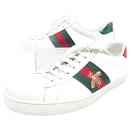 Gucci-GUCCI ACE BEE EMBROIDERED sneakers SHOES 429446 7.5 IT 42.5 EN LEATHER SHOES-White