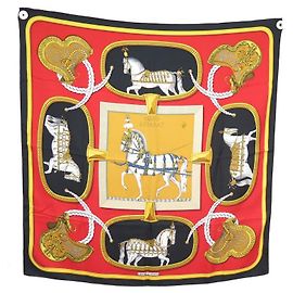 Hermès BUFANDA VINTAGE HERMES GRAN APARATO JACQUES EUDEL CARRE 90 Bufanda de seda Negro