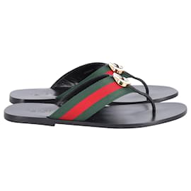 Gucci-Gucci Kika Web-Stripe Thong Sandal in Black Leather-Black