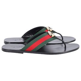 Sandali infradito Gucci Kika Web-Stripe in pelle nera Nero