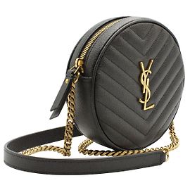 Bolsa para câmera redonda de vinil Saint Laurent em couro de bezerro preto Preto