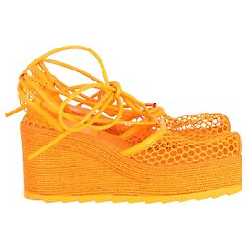 Bottega Veneta B.V.90 Espadrilles Sporty Web Wedge en Cuir Orange Orange